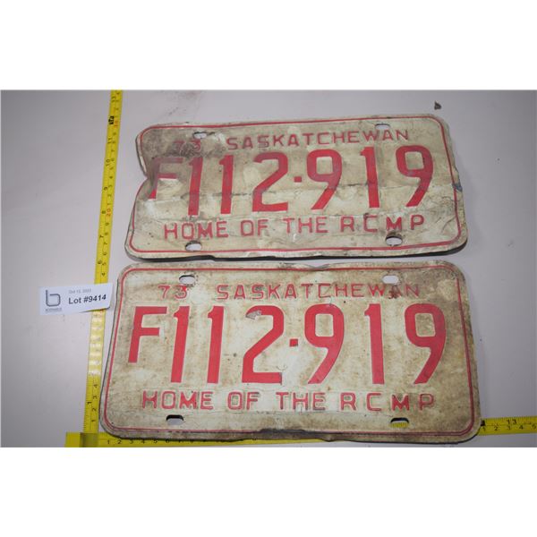 Matched Set of Sask 1973 License Plates