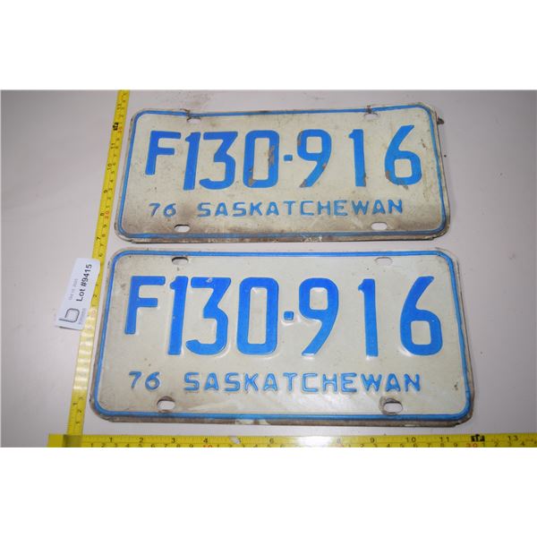 Matched Set of Sask 1976 License Plates