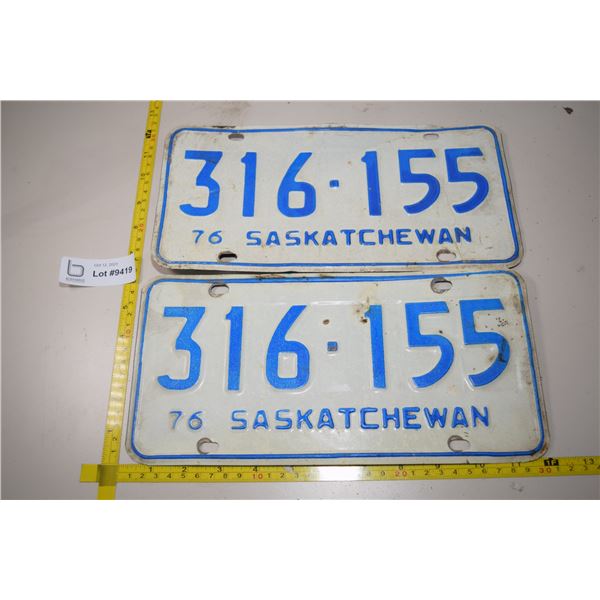 Matched Set of Sask 1976 License Plates