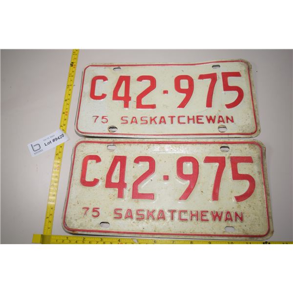 Matched Set of Sask 1975 License Plates