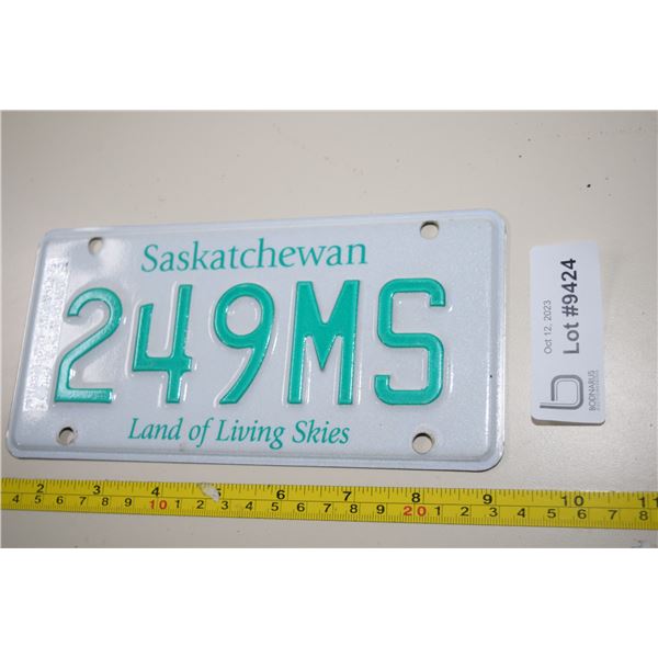 Undated Sask Motorcycle License Plate