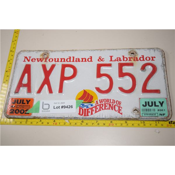 2001 Newfoundland License Plate