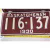 Image 3 : 1930 Sask Matched Set License Plates
