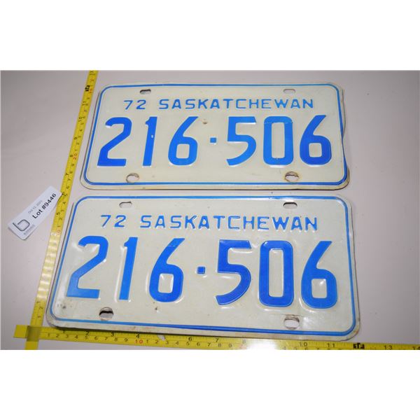 1972 Sask Matched Set License Plates