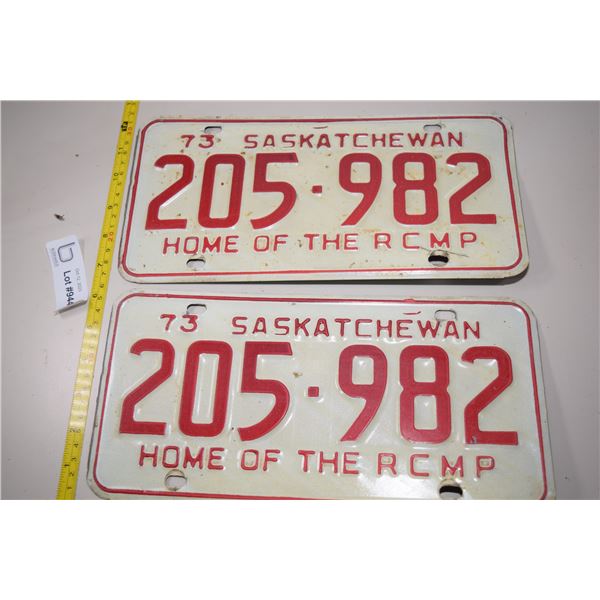 1973 Sask Matched Set License Plates