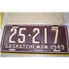 Image 3 : 1949 Matched Set Sask License Plates