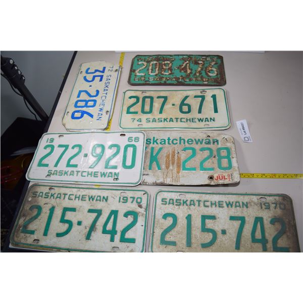 (7) Sask License Plates Incl. Set