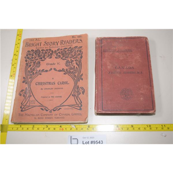 (2) Books  - 1881 School Book + Christmas Carol Reader