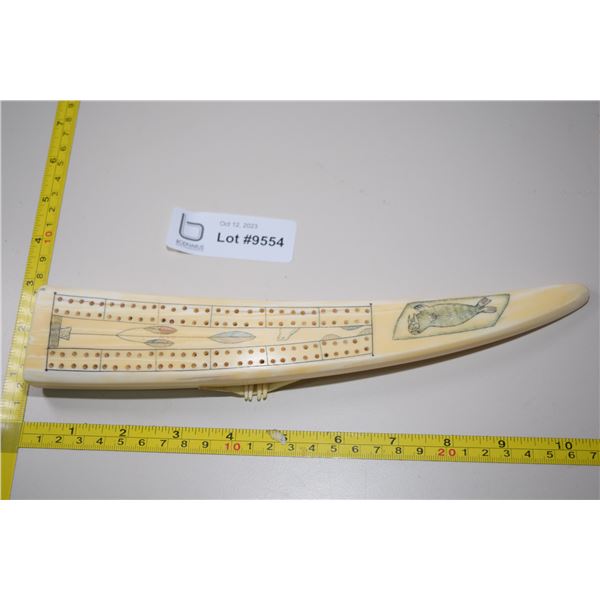 Handmade Scrimshaw Horn Cribbage Board