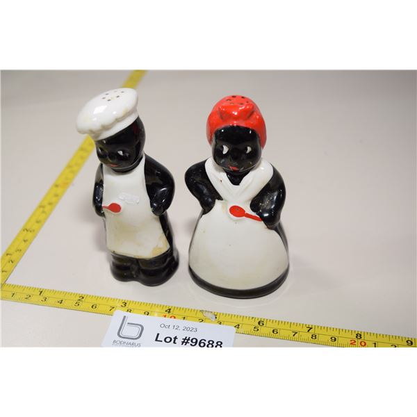 Pottery Black Americana Salt and Pepper Shakers - Repaired