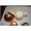 Image 2 : Copper and Ceramic Tea Set - Cream Sugar and Tea Pot - Some Damage