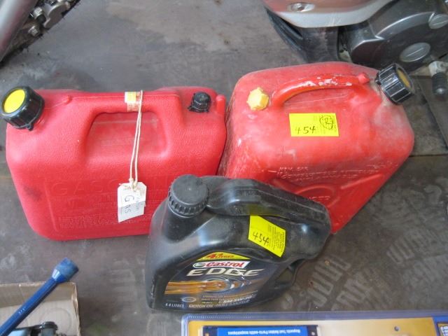 2 GAS CONTAINERS & ALMOST FULL CONTAINER OF OIL