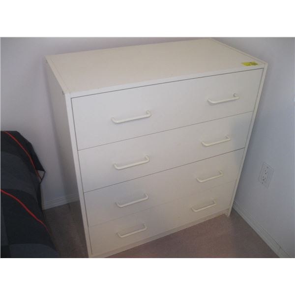 WHITE 4 DRAWER CHEST OF DRAWERS & MATCHING END TABLE