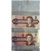 Image 3 : 3 CANADIAN MINT 1986 $2 BILLS - LAST ISSUES