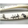 Image 2 : Head Mount, Tusks are 26" scrimshawed by Al Mayac one with Loon and group of 3 Canadian Gees, sanhil