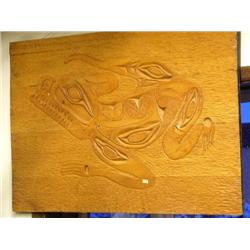 Tlingit Cedar Carving of Frogman 28 1/2" x 43 3/4" carved from Yellow Cedar