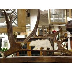 Moose Horn Carving of Bear mounted on Wood Base 24" x 18"