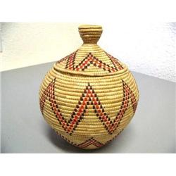 9" Grass Basket Orange/Brown Seal Gut, by Emma Aliralsia of Kipnuk, AK