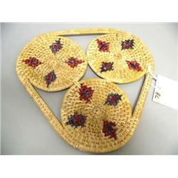 10" Dyed Grass Mat, Triangular, Red/Blue Design by Maria Charlie of Toksook Bay, AK