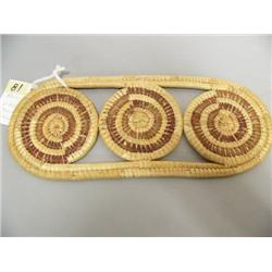 10 1/2" x 4 1/4" Grass Mat 3 Disks/Brown, by Maria A. Charlie of Toksook Bay, AK