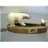 Image 1 : 3" Ivory Polar Bear w/ baleen eyes and nose and 1 1/2" seal mounted on a whalebone base by Al Koonoo