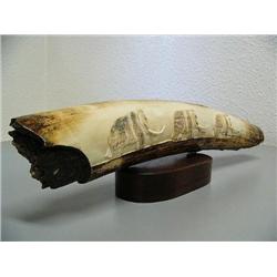 23" Relief carved 3 Mammoths on Mammoth Tusk by Michael Scott