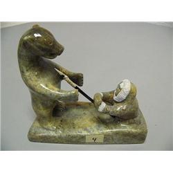 7" Soapstone Bear and Hunter by Kalookie