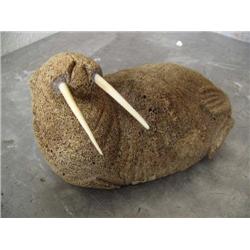 Whalebone Walrus with Ivory Tusks from Gambell, Alaska