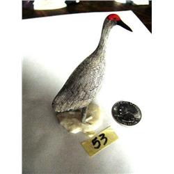 White Walrus Ivory,  India Ink  3 1/4" Sandhill crane by Charlie Kokuluk