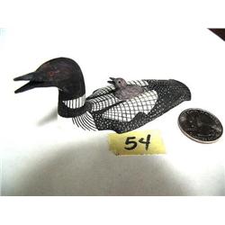 White Walrus Ivory,  India Ink  4"  Common Loon with Baby by Ted Mayac Sr.