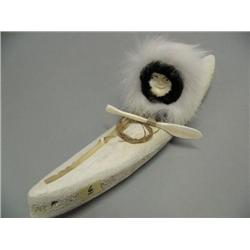 17" Whale bone and Ivory Kayaker by Maria Anariark of Topiak,