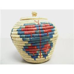 5 1/4" Hooper Bay Basket Grass Basket w/ red & Blue Butterflies,