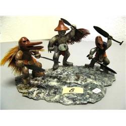 Group of 3 Tlinget Soapstone Dancers made of Wood, Soapstone, Baleen by Patrick Sowle