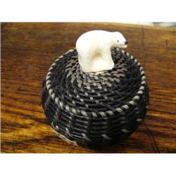 Baleen Basket 3 1/2" with carved Polar Bear