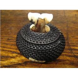 Baleen Basket by Don Johnston 3 3/4" with Carved Whale's Tail