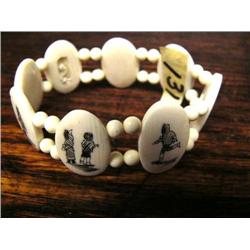 Beautifully Scrimshawed Ivory Bracelet with Eskimo Scenes