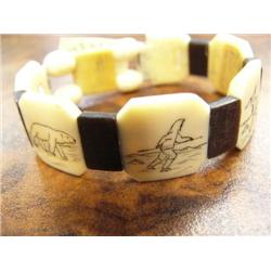 Scrimshawed Ivory and Baleen Bracelet Bears and Hunters