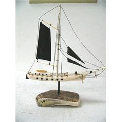 Ivory Single Masted Sailing Ship with Baleen Sails by Al Koluki