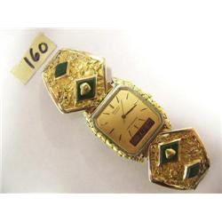 Seiko Quartz Alarm Chronograph Watch, Gold Nugget and Jade