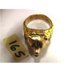 Gold Nuggeted and Bear's Head Ring with 4 diamonds