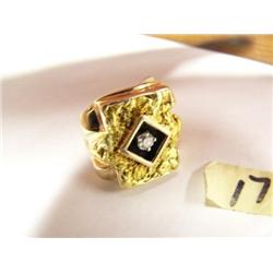 Men's Gold Nuggeted and Diamond Ring