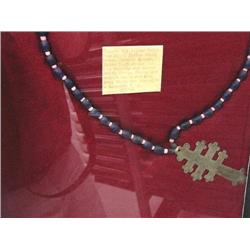 Hudson's Bay Silver Triple Bar Indian Trade Cross, hasHudson Bay Cobalt Beads Strung on Deerskin Lac