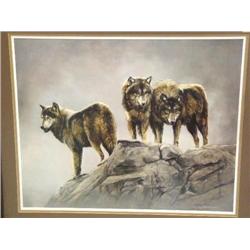 Annette Hartzell, "The Stakeout" 20" x 25" 1984 205/950 of 3 wolves