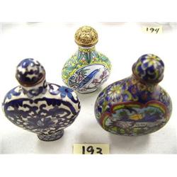 Lot of 2 Cloisenne, 1 enamel and Brass, Chinese Snuff Bottles