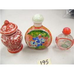 Lot of 3 Snuff Bottles, Porceline and Peking Glass and 1 Reversed Glass