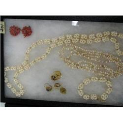 Set of Freshwater Pearl Necklaces, 1 matching Pearl Bracelet, 18k Gold Ring and Earrings with Blue S