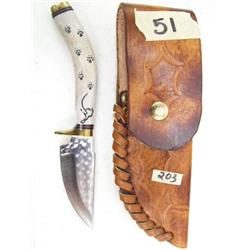 Hand Made Skinning Knife, made in Fairbanks by Gator TSM with Caribou Bone Handle