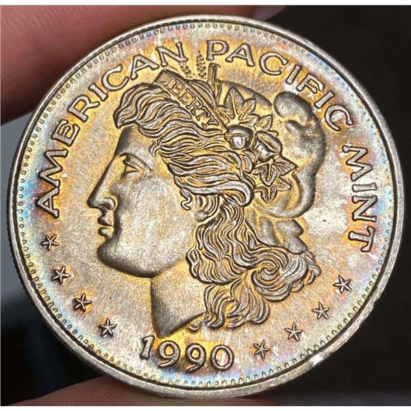 Toned 1990 American Pacific Mint Morgan Design 1 ozt .999 Silver Trade Unit