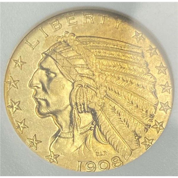 1908 Gold $5 Indian Head MS64