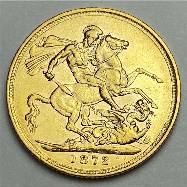 Last Minute! 1872 Gold Great Britain Sovereign .2355 oz AGW XF